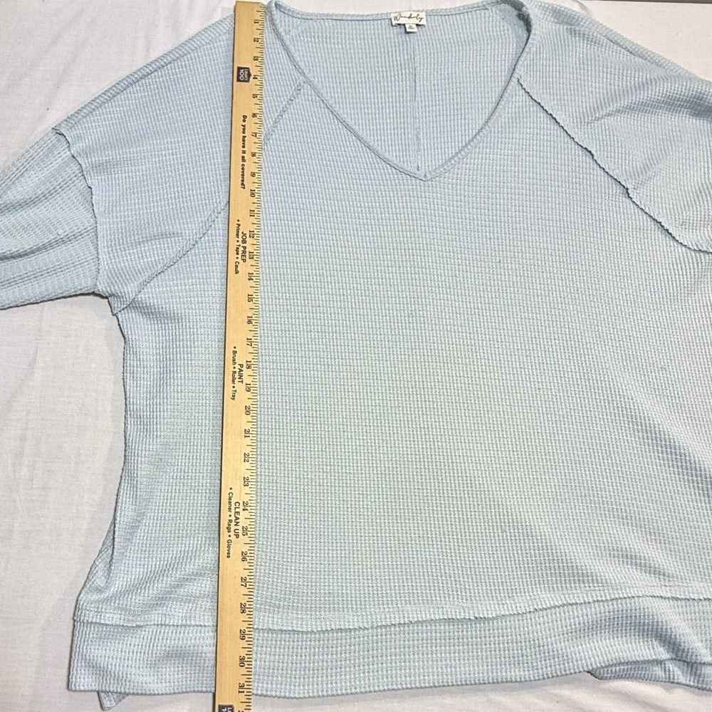 Wonderly Studio Women's 3X Top Caro Blue Raw Edge Seams Soft Long Sleeve - Picture 4 of 6